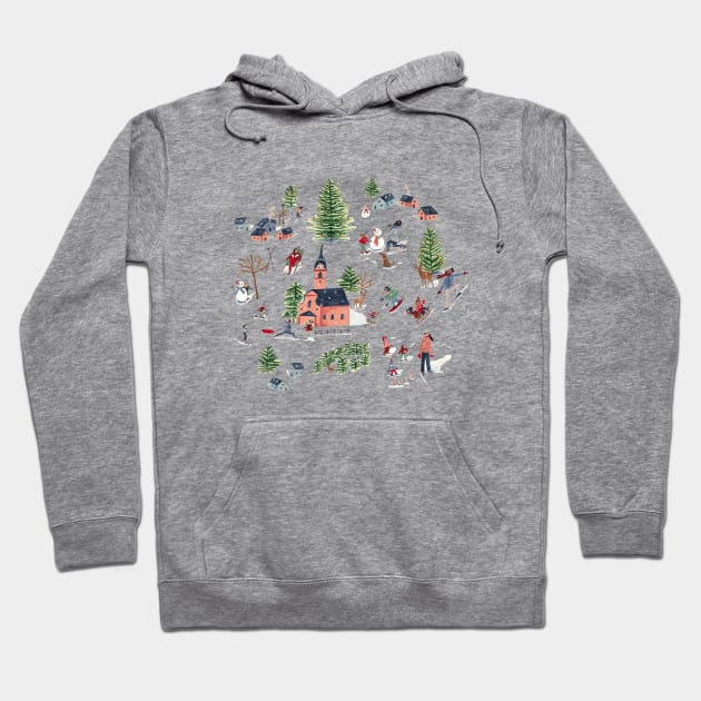 Cute nordic alpine skiing lodge cosy chalet winter landscape scene Hoodie by CarolineBMuller